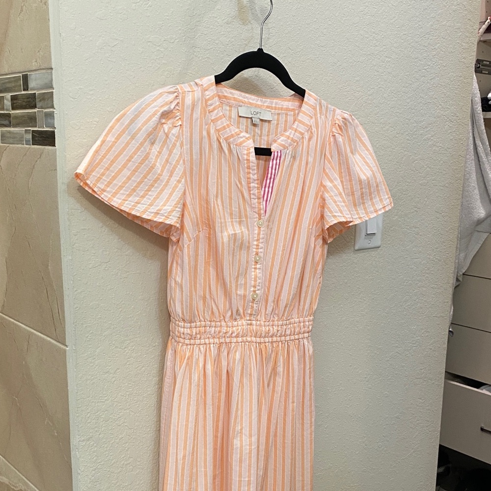 LOFT Orange Striped Midi Dress